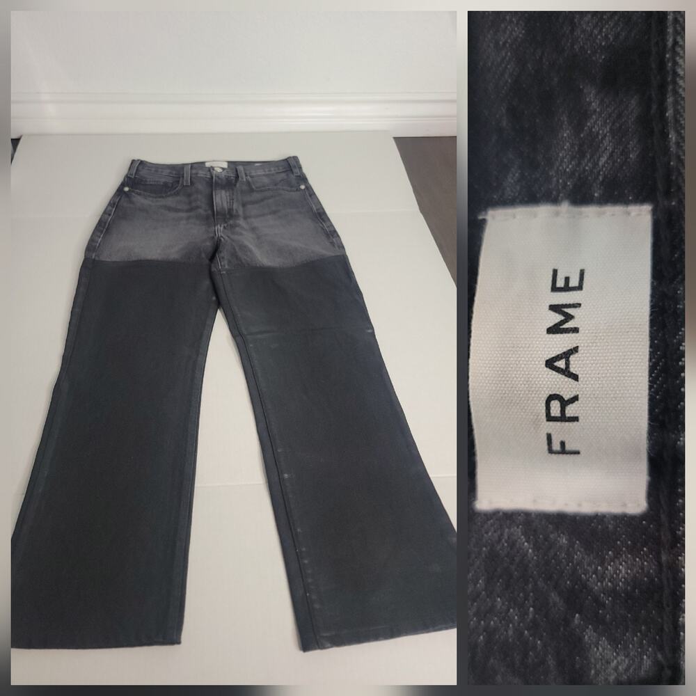 Frame Le Jane Jeans Womens SZ 28 Denim Straight Leg Coated Midnight Mix Black